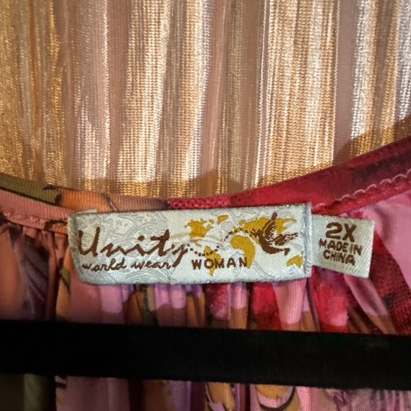 Unity World Wear Woman Plus 2X Floral Tunic Top Beaded Neckline Boho Festival - Picture 3 of 10